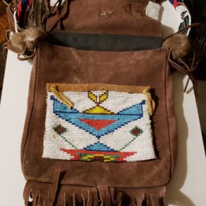 Possible Bag Dark Brown Suede with a panel of bead work Syinok