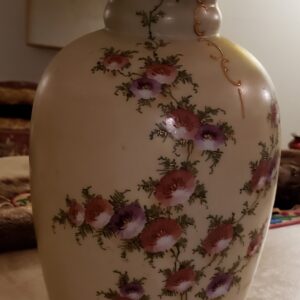Large Cream Colored Vase with Hand Painted Flowers