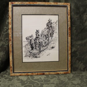 Drawing of Cowboys Riding Horses down Hill by LeRoy, M.D.