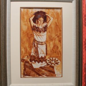 Hyrum C. Joe Woman knelling getting ready in red