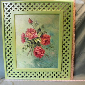 Floral Oil Painting with Lattice Frame