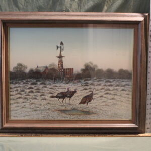 Turkeys on farmstead winter Scene by Arturo