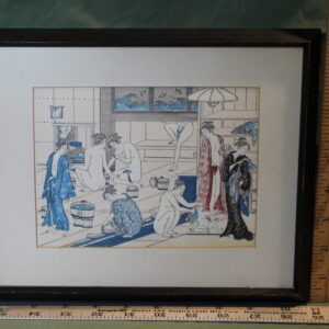 Asian Shunga Print of Several People Bathing