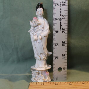 Porcelain Woman in White Etched with Gold Figurine