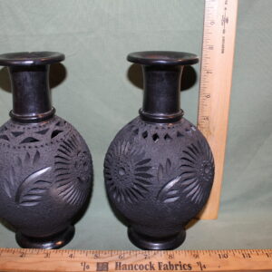 2 Sets of Black Vases with Symmetrical Floral Design