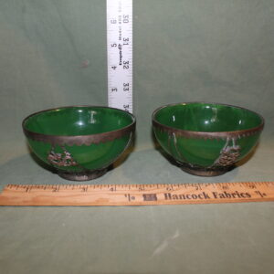 Pair of Green Bowls Adorned with Metal Dragons