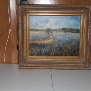 Painting of a Bluebonnet Field Field far off tree