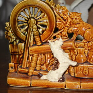 Porcelain Cat & Dog on Spinning Loom Indoor Planter by McCoy